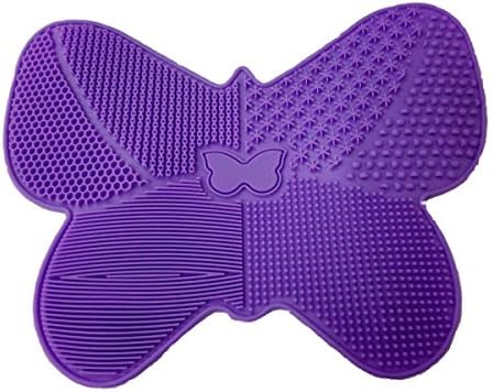 Makeup Brushes Cleaning Mat,Butterfly Shape Makeup Brush Cleaner Pad with Suction Cup Purple