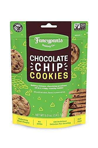 Fancypants Baking Co. Nut Free Cookies | Buttery Delicious & Crunchy Rich Chocolate Chip | Non-GMO Bagged Cookies 4 pack (5oz)