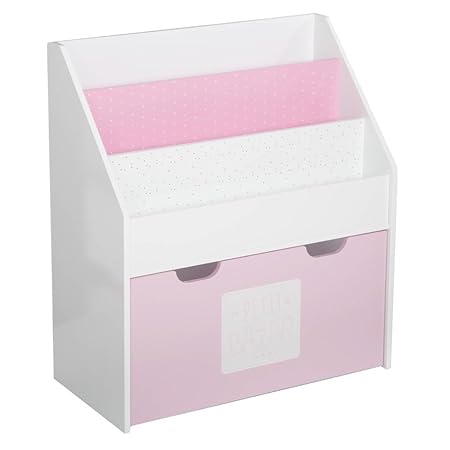 2 in 1: Bücherregal + Kiste mit Stauraum aus Holz, für Kinder – Farbe ROSA und WEIß