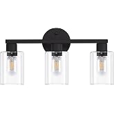 DIDUIO Black Bathroom Light Fixtures 3-Light Bathroom Vanity Light | Clear glass shade, Anti-rust, Easy install, E26 scoket, Vanity Lighting Fixtures, Over mirror, Makeup, 18.6in Vanity lights