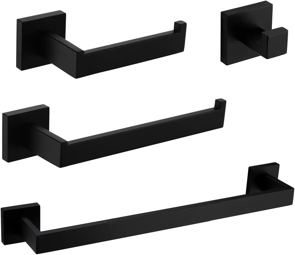 VELIMAX Premium Stainless Steel 4 Pieces Bathroom Hardware Accessories Set Wall Mounted Towel Bar Set, Matte Black, 23.6-Inch: Home & Kitchen