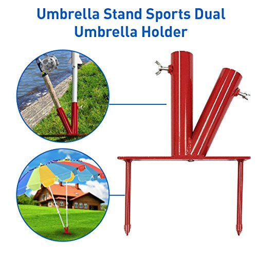 EasyGO Products Umbrella Stand - Sports Dual Umbrella Holder - Fishing Pole Stand - Beach Umbrella Stake, Red - Thumbnail 3