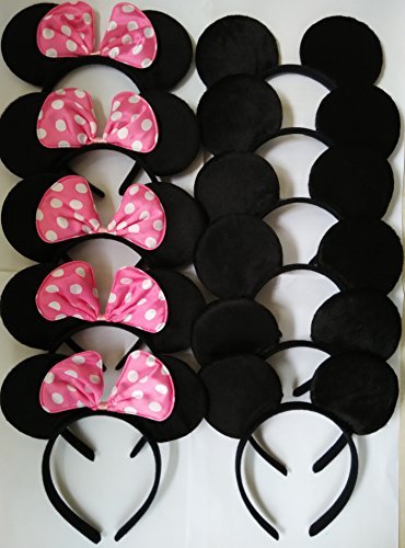 CHuangQi Mouse Ears Solid Black and Pink Bow Headband for Boys&Girls Birthday Party