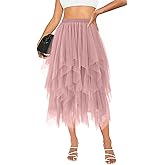 Raincol Tulle Skirts for Women Midi Long Tutu Skirt A-Line Mesh Layered Fairy Trendy High Elastic Waist Halloween Skirts