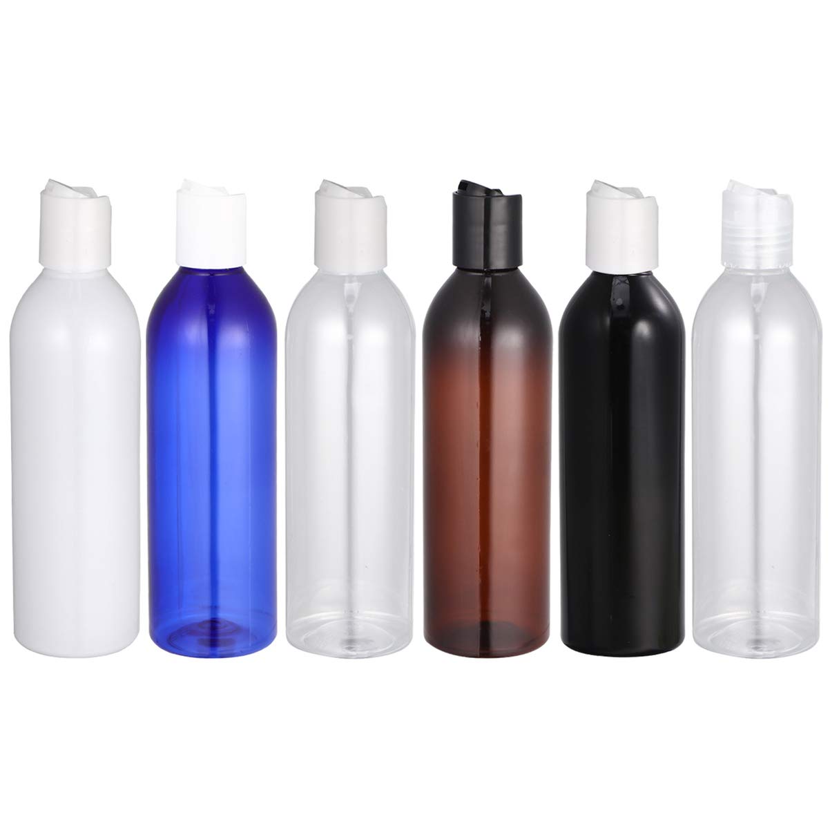 Minkissy 6pcs 250ml Portable Travel Bottles Plastic Refillable Bottles Plastic Squeeze Bottle with Disc Cap for Shampoo Lotion (Mixed Colors Bottle)