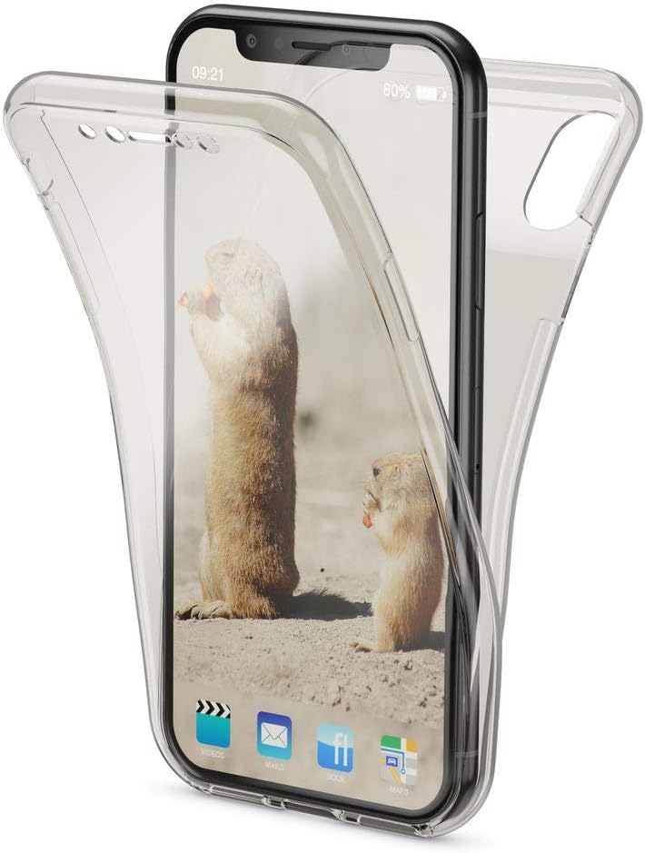 NALIA 360° Case Compatible with iPhone Xs Max, Full Body Front & Back Soft Smart-Phone Cover, Total Protection Ultra-Thin Silicone Shockproof Skin Slim Transparent Rugged Protector, Color:Grey