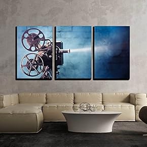 3 Piece Canvas Wall Art - Photo of an Old Movie Projector - Modern Home Art Stretched and Framed Ready to Hang - 16"x24"x3 Panels