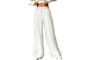 Aleumdr Women's High Waisted Drawstring Waist Wide Leg Sweatpants with Pockets Casual Loose Yoga Pants