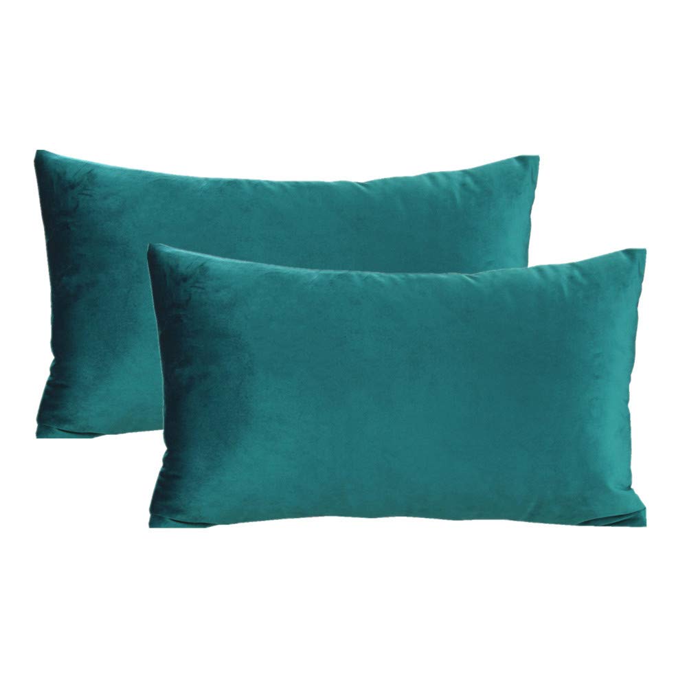VAKADO Teal Couch Rectangle Cushion Covers Velvet Lumbar Decorative Soft Solid Cozy Pillow Covers Home Decor for Sofa Bedroom Living Room 12"x20"Set of 2 — image 1