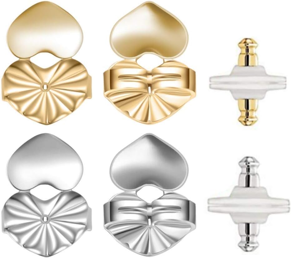 Earring Lifter Backs - 2 Pairs Earring Lifts (1 Pair of Sterling Silver and 1 Pair of 18K Gold Plated) + Bonus 2 Pairs Bullet Clutch Earring Backs