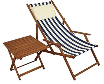 Amazon.de: Erst-Holz Liegestuhl blau-weiß Strandstuhl klappbar Tisch