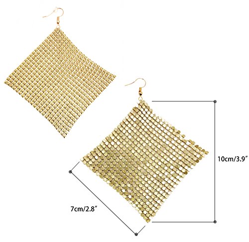 Suyi Trendy Women Earrings Metal Mesh Grid Sequins Tassel Long Drop Dangle Earrings Gold