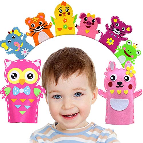 8 Pack Animals Felt HandPuppets Kits for Kids, Hand Puppets Sewing