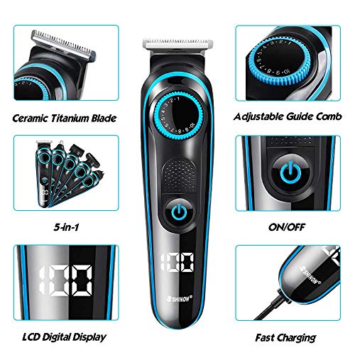Innoo Tech Tondeuse à cheveux professionnelle pour homme 5 en 1 multifonction sans fil pour barbe, nez et corps, kit de coupe de cheveux tout-en-un avec affichage LED rechargeable par USB humide