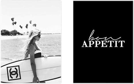 Amazon ファッションサーフ女性手紙引用キャンバス絵画インテリアスカンジナビア壁アートパネルブラックホワイトヴォーグポスター版画モダンホーム装飾写真40x60cmx2いいえフレーム ウォールステッカー オンライン通販