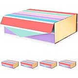 PACKQUEEN 5 Large Gift Boxes14x9.5x4.5 Inches, Sturdy Gift Boxes with Lids, Collapsible Gift Boxes with Magnetic Closure, Bri
