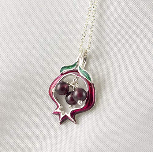 image for Enamel Jewelry Boutique Pendant Pomegranate Garnet Seeds,Green Burgund