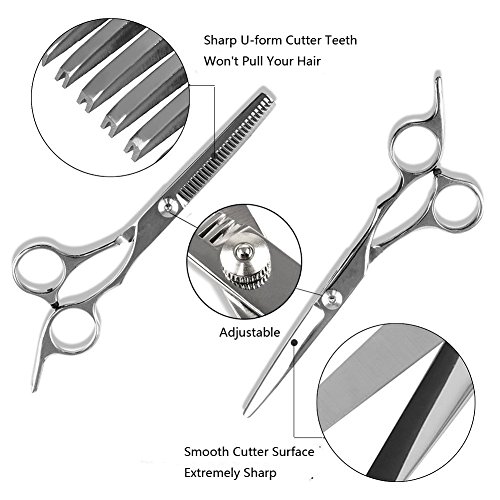 Hair Cutting Scissors/Shears and Barber Thinning/Salon Razor Edge Tools Set/Mustache Scissors with Fine Adjustment Screw Japanese Stainless Steel Kit-by Drift (Sliver-01)