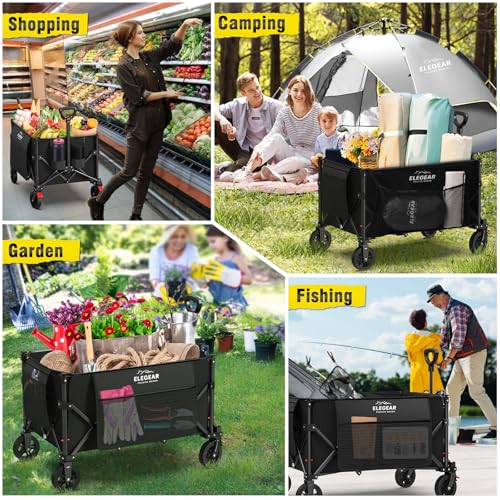 Carrito Plegable Más Duradero con Ruedas Todoterreno de 360°, Carrito de Compras para Mandado Transportador, Carro de Carga Tipo Wagon Vagón para Niños, Camping, Mudanza, Viajes, Mascotas