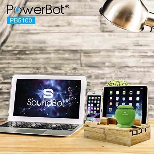 PowerBot PB5100 40Watt 8Amp 5 USB Port Rapid Charger Universal Desktop Charging Station w/Bamboo Finish, Multi Device Charging Dock, Organizer Stand for Tablets, Apple Watch, Smartphones up to 5.7" - Thumbnail 3