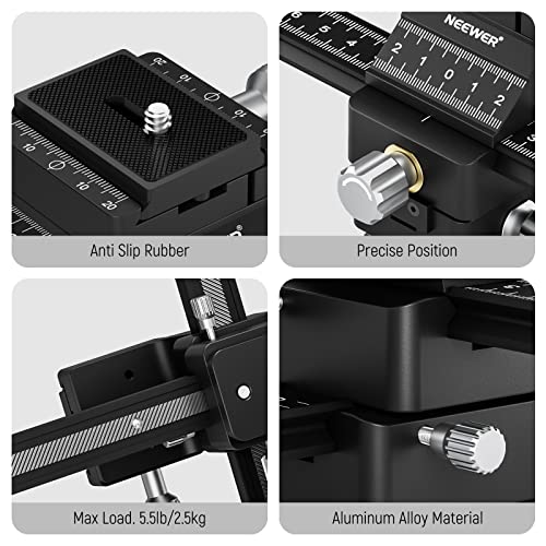 NEEWER 4-Way Macro Focusing Rail with Quick Release Plate for Arca Type, 1/4 Inch Thread for Macro Photography & Close-up Photography, Compatible with Canon Nikon Fujifilm Sony DSLR Mirrorless Camera