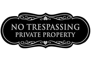 Signs ByLITA Designer No Trespassing Private Property Wall or Door Sign | Durable Material and Easy Installation | Security Sign for Property (Black/Silver) - Medium (1 Pack)