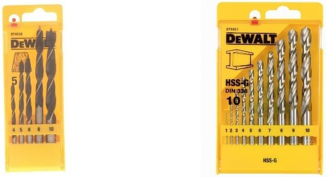DeWalt Brad Point Drill Bits Set (5 Pieces) + 338 Jobber Metal Drill Bit Sets, 10 Pieces, Bits Set Bundle