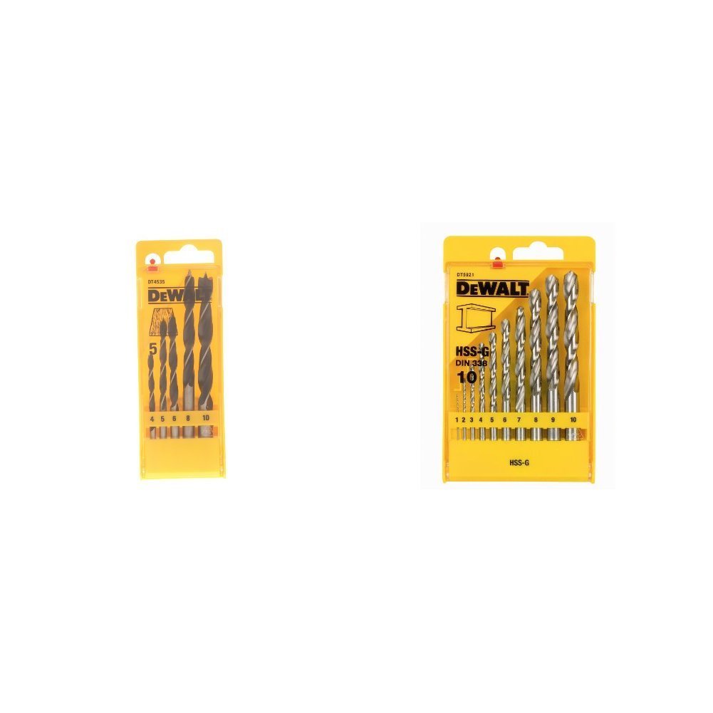 DeWalt Brad Point Drill Bits Set (5 Pieces) + 338 Jobber Metal Drill Bit Sets, 10 Pieces