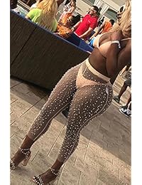 marcojudy dama Malla ver a través de abalorio Leggings Skinny Pantalones largos