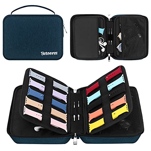 Betoores Watch Band Organizer Case, Waterproof Storage Bag for Watch Bands Accessories, Hold 40 Watch Straps Compatible with Apple Watch, Fitbit Series - Blue