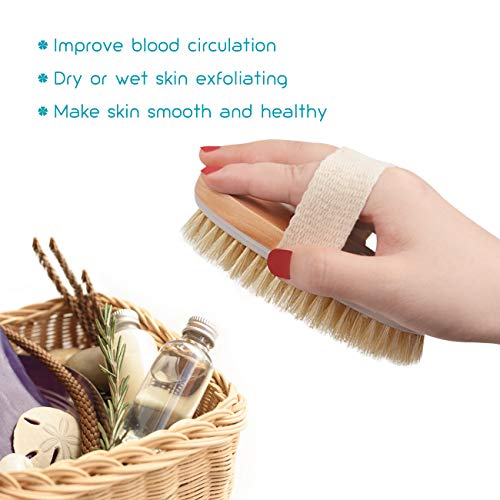 Body Brush for Bath or Shower - Dry or Wet Skin Exfoliating Long Wood Handle Back Scrubber with White Sponge - Thumbnail 4
