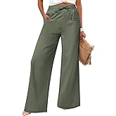 JEKAOYI Women's Casual Linen Wide Leg Pants with Pockets Boho Palazzo High Waisted Drawstring Lounge Trousers