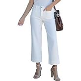 cordat Wide Leg Jeans for Women Mid Waisted Straight Leg Stretchy Cropped Denim Pants with Patch Pockets Jeans