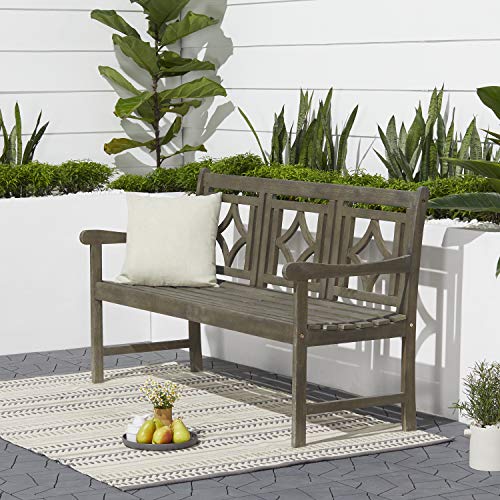 Vifah V1828 Haseley Outdoor Patio Diamond 5-Foot Hand-Scraped Hardwood Bench, Vista Grey - Thumbnail 6