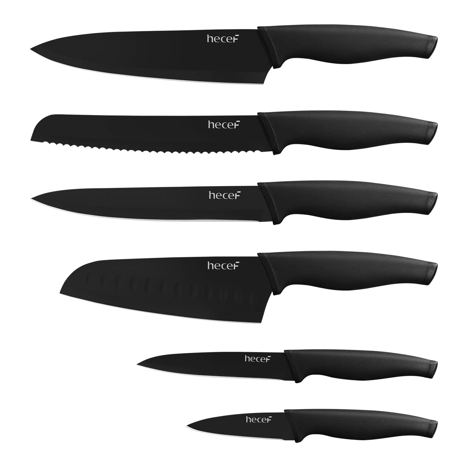 hecef Black Oxide Knife Set of 6 with Matching Blade Protective Sheath, Scratch Resistant & Rust Proof, Hard Stainless Steel Knives, Non Stick Black Colour Coating Blade