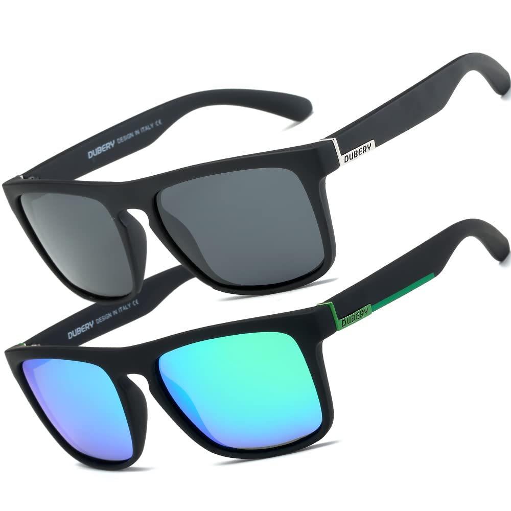 HGDGears Mens Sunglasses Polarized With UV400 Protection Driving Travel Sun Glasses for Outdoor (2pack(Green+Black/Black Temple))
