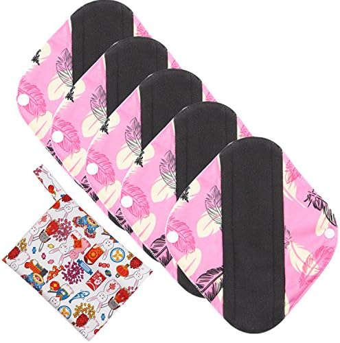 Reusable Sanitary Pads Bamboo Cloth Menstrual Pads/Sanitary Napkins/Panty Liners with Wet Bag, 5 Pack Super-Absorbent-by ComfortableBABY