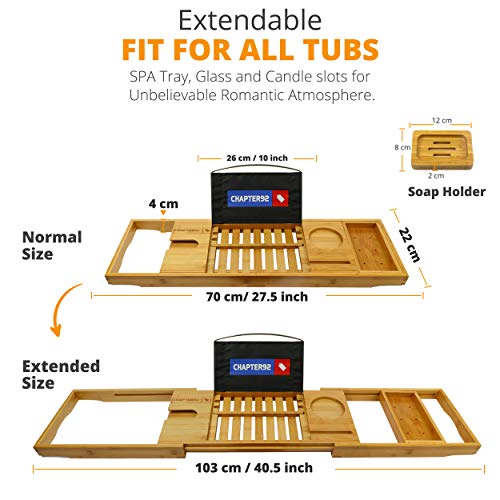 Chapter92 Extendable Bathtub Tray, Bath Tray with Glass, Tablet and