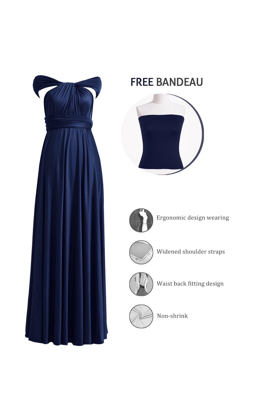 72styles Infinity Dress with Bandeau, Convertible Bridesmaid Dress, Long, Plus Size, Multi-Way Dress, Twist Wrap Dress