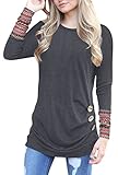 IVVIC Long Sleeve Shirts For Women O-Neck Patchwork Casual Loose Blouse Button Side Tunic Tops