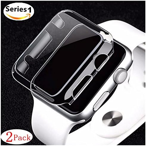 2 Pack Apple Watch Case, iWatch 2-in-1 TPU Hard Screen Protector All-around Protective HD Clear Ultra-thin Cover for Apple Watch series 1 42mm