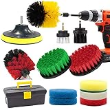 GOH DODD Drill Brush and Scrub Pads, 15 Pieces Power Scrubber Variety Cleaning Kit with Long Reach Attachment in Box for Bathroom Shower Scrubbing, Carpet Cleaning, Grout Scrubbing, and Tile Cleaning
