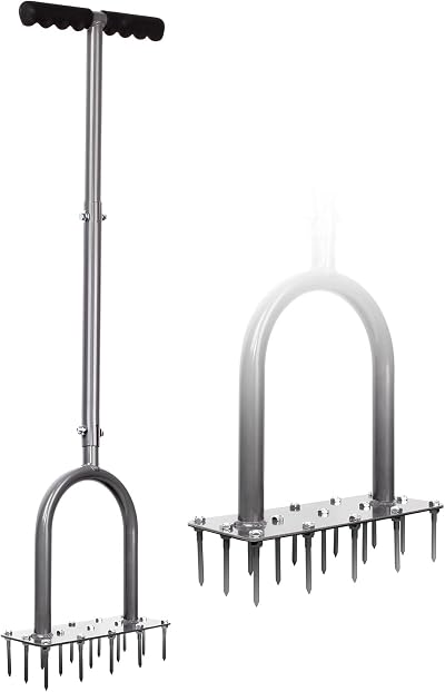 Walensee Lawn Aerator Spike Tool with 15 Iron Spikes, Manual Dethatching, 88cm