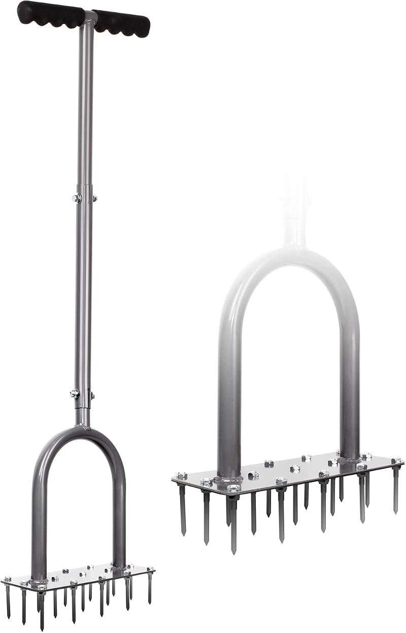 Walensee Lawn Aerator Spike Tool with 15 Iron Spikes, Manual Dethatching, 88cm
