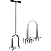 Walensee Lawn Aerator Spike Metal Manual Dethatching Soil Aerating Lawn with 15 Iron Spikes, Pre-Assembled Grass Aerator Tool