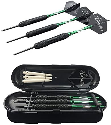 Professional Tournament 22 Grams Steel Tip Darts with Hard Case, Aluminum Shafts and Black Coated Metal Barrels and PET Flights, 4 colors available, Amnzone