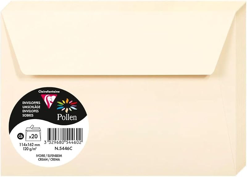 Clairefontaine 5446C Self-Adhesive Envelopes C6 11.4x16.2cm 120gsm Cream Pack