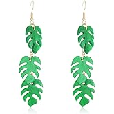 Green Palm Leaf Dangle Drop Earrings for Women Unique Monstera Leaves Acrylic Dangling Statement Hook Lightweight Hypoallergenic Jewelry for Everyday Wear