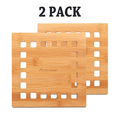 Bamboo Trivet Set of 2 Pack,Trivet Mats Hot Pot Holder Pads For Kitchen Tool is Heat Resistant by Artmeer