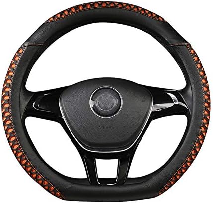 D Type Steering Wheel Cover - Ice Silk + Leather Breathable Non-Slip Flat Bottom Shaped Steering Wheel Cover fits for SUV,Cars,Orange